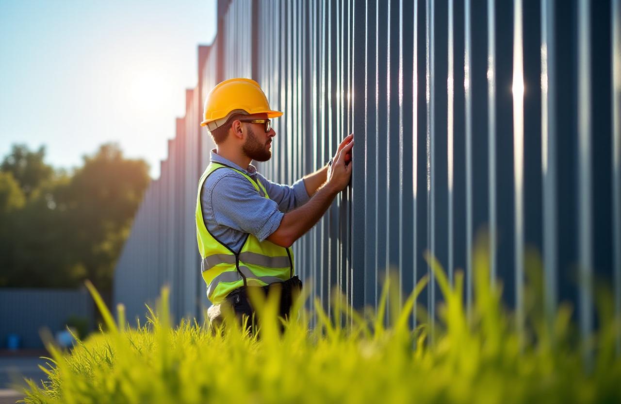 Installatore professionista al lavoro su una recinzione moderna